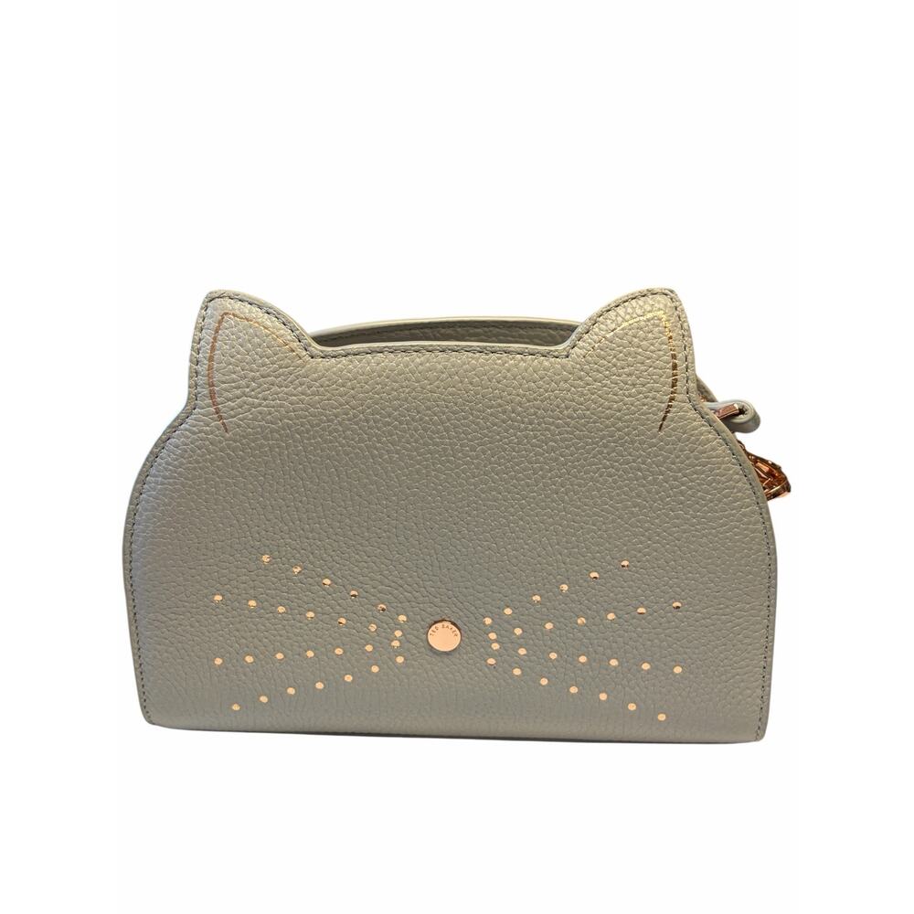 Ted Baker Cat Crossbody Bag Gray Leather Rose Gold Studded Purse Kitty - Picture 2 of 8